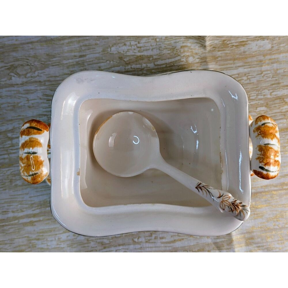 Italian Ceramic Tureen, platter, ladle, lid (4 pc) handpainted Vintage (chip) - Picture 5 of 10
